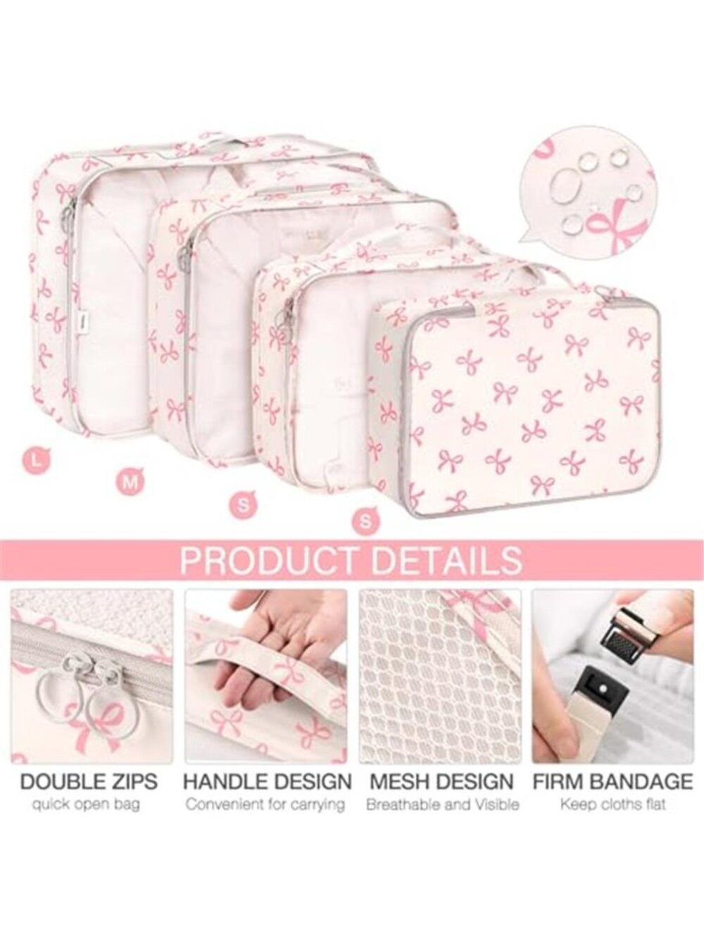 8 Piece Packing Cubes Travel Luggage Organizer Bags Suitcase Shoe Toiletry Pink - Picture 4 of 6